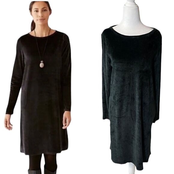 Pure J. Jill Velvet m Black Dress,  Long Sleeve,  Pockets, Shift, Size M - Picture 1 of 14